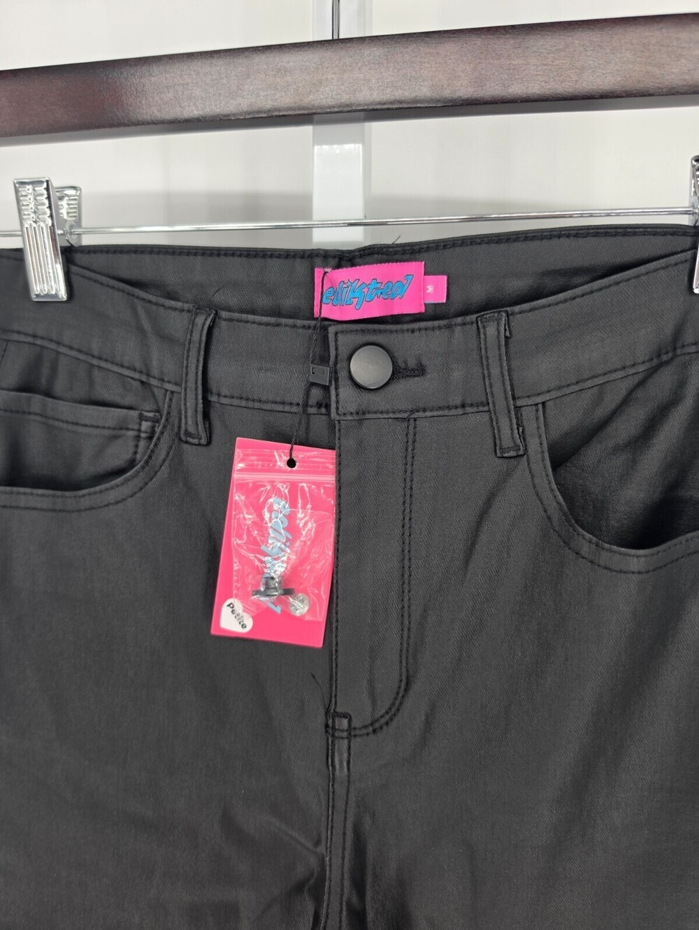Edikted Womens Sz M Flare Leg Faux Leather Pants Black NEW - Picture 2 of 4